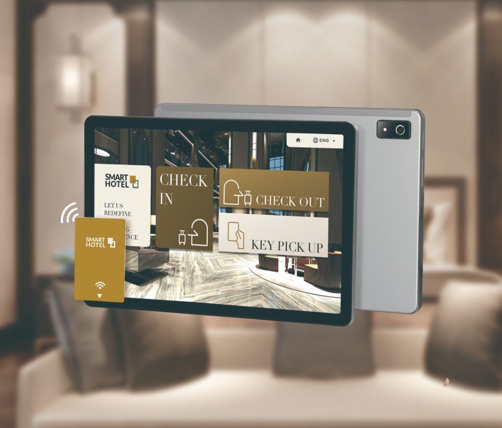 All-in-one hotel tablet for check-in, check-out and key pick-up